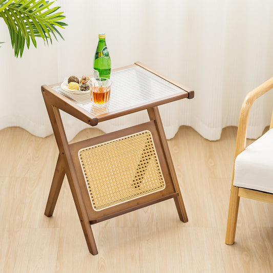 Boho End Table, Magazine Rack, Tempered Glass Top, Walnut End & Side Tables Walnut at Gallery Canada