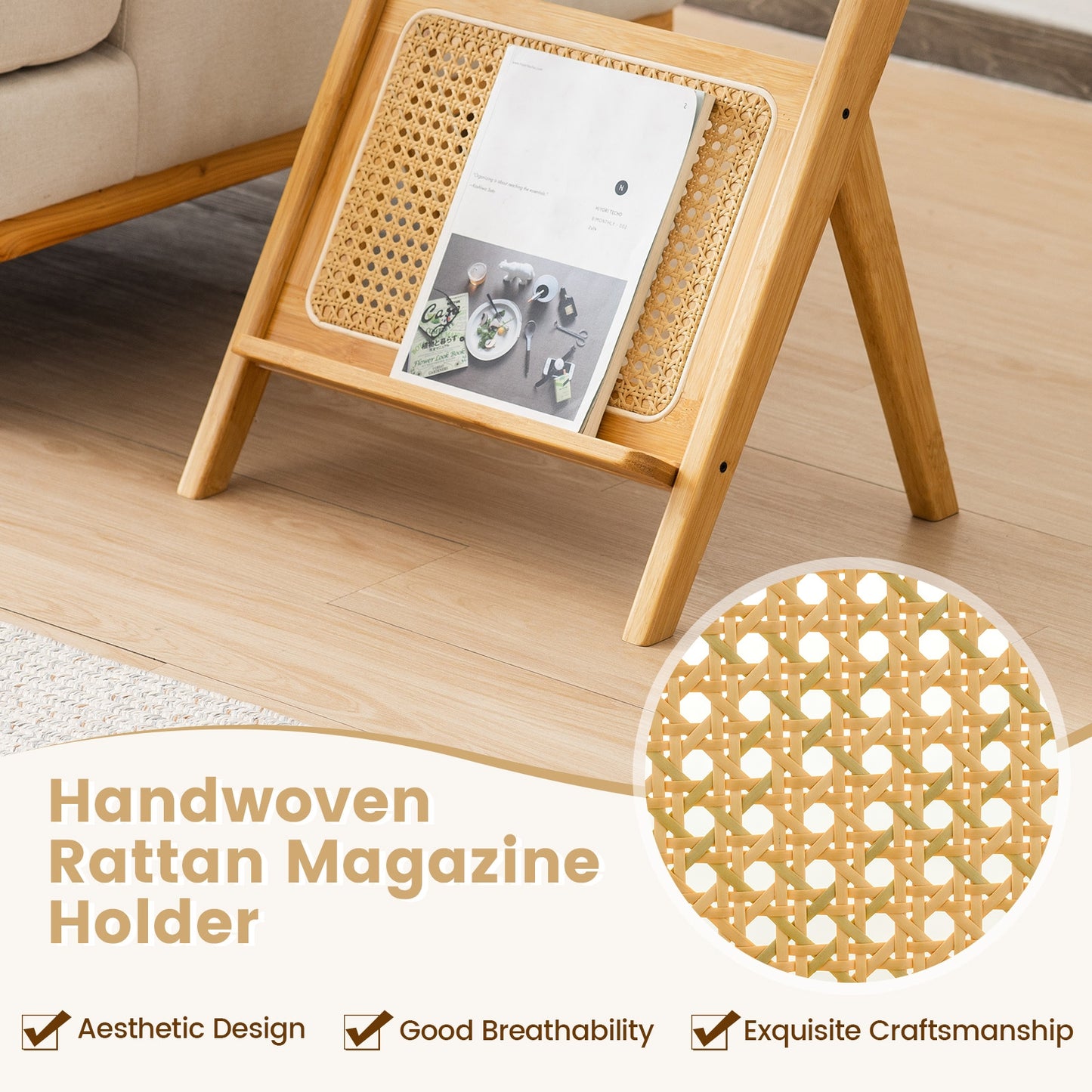 Boho End Table With Magazine Rack, Tempered Glass Top, Natural End & Side Tables at Gallery Canada