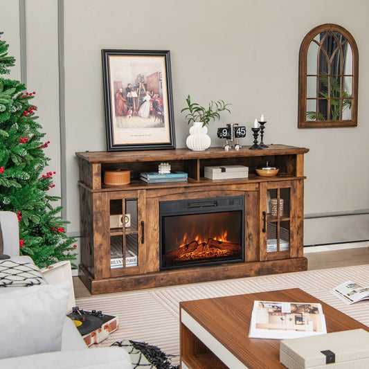 Fireplace TV Stand For 65 Inch TVs, With Side Cabinets And Remote Control, Brown Entertainment Centers & TV Stands Brown at Gallery Canada