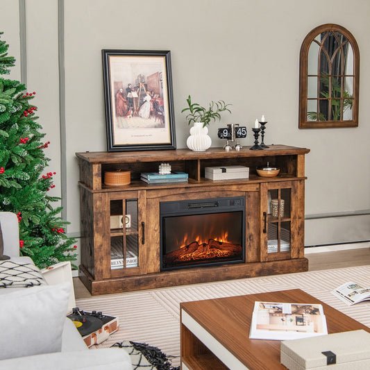 Fireplace TV Stand For 65 Inch TVs, With Side Cabinets And Remote Control, Brown Entertainment Centers & TV Stands Brown at Gallery Canada