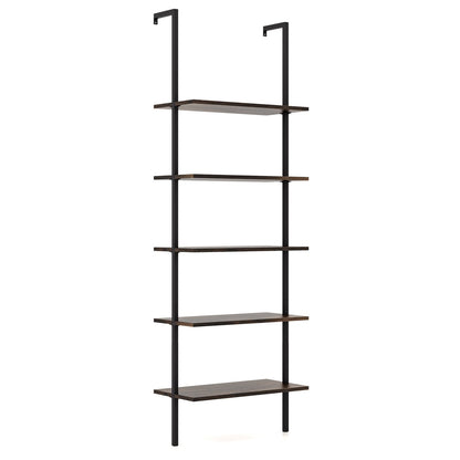 5 Tier Ladder Shelf Wall-Mounted Bookcase with Steel Frame, Brown