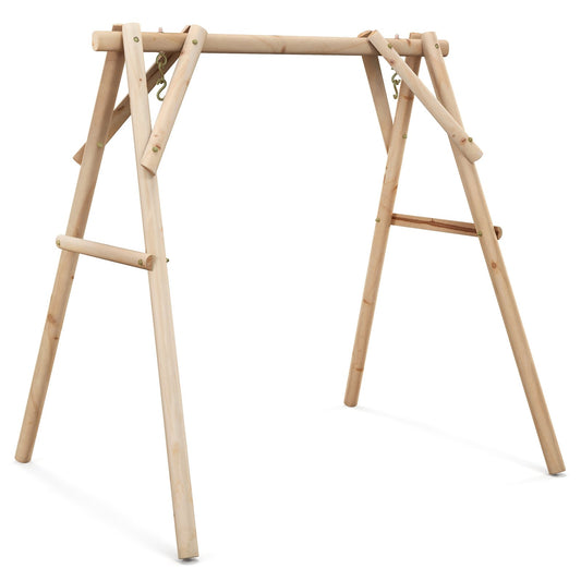 Heavy Duty Wooden Swing Frame with Reinforced Bars, Natural