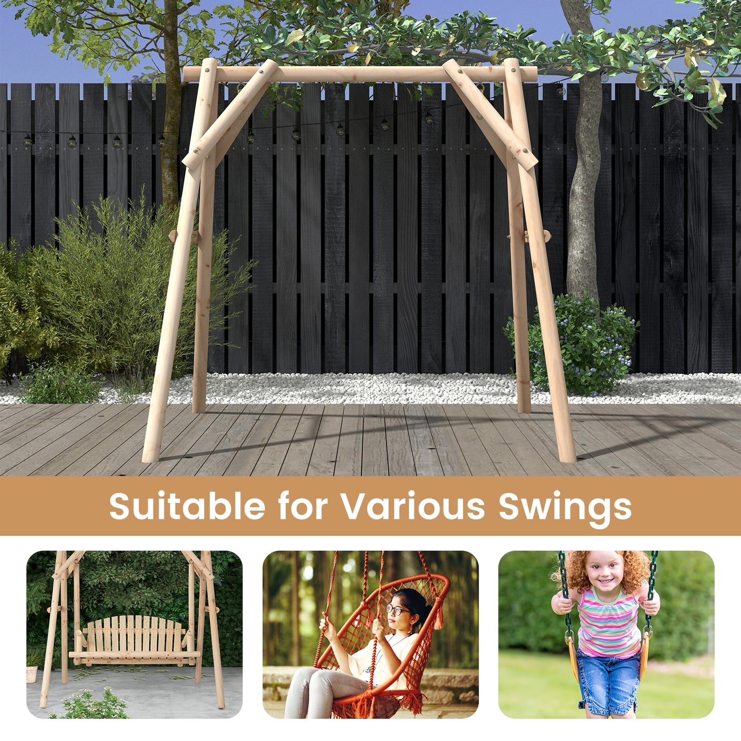Heavy Duty Wooden Swing Frame with Reinforced Bars, Natural Porch Swings at Gallery Canada