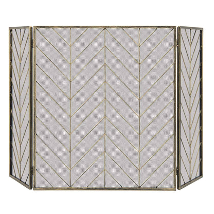3-Panel Metal Foldable Fireplace Screen with Metal Mesh, Bronze at Gallery Canada