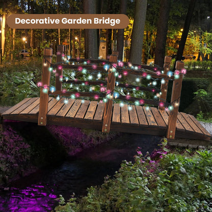5 Feet Wooden Garden Bridge with Safety Rails-Brown - Gallery Canada