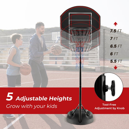 5.5 to 7.5 FT Adjustable Portable Basketball Hoop System with Anti-Rust Stand and Wheels, Black