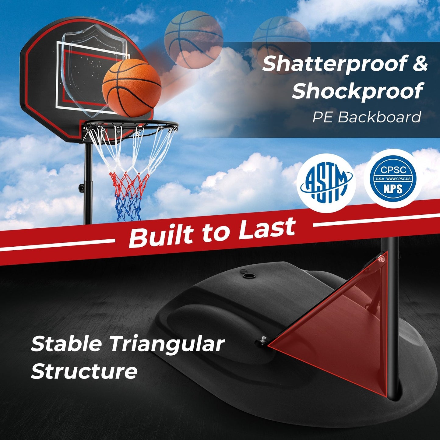 5.5 to 7.5 FT Adjustable Portable Basketball Hoop System with Anti-Rust Stand and Wheels, Black
