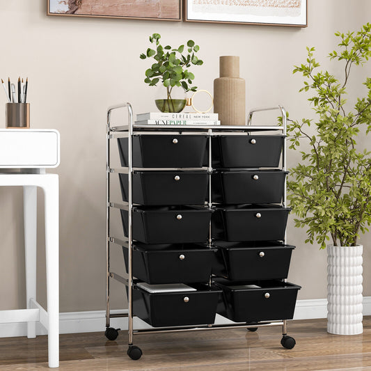 10-Drawer Rolling Storage Cart, Black File Cabinets Black at Gallery Canada