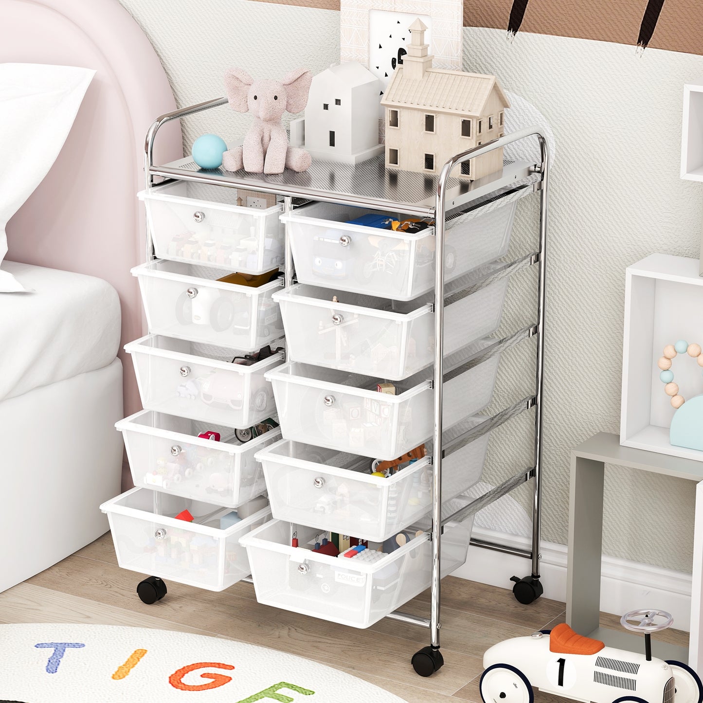 10-Drawer Rolling Storage Cart, Transparent File Cabinets at Gallery Canada
