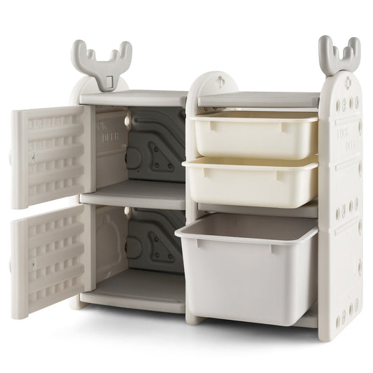 31 Inch Toy Chest and Bookshelf for Toddlers with Enclosed Cabinets and Pull-out Drawers, Gray at Gallery Canada