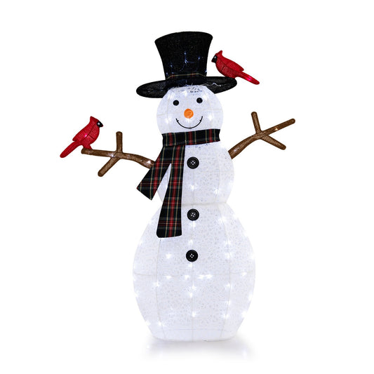 4.2 Feet Lighted Snowman and Redbirds Christmas Decoration, White