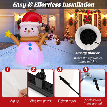 4 Feet Inflatable Christmas Snowman with 360° Rotating Colorful LED Light, Multicolor