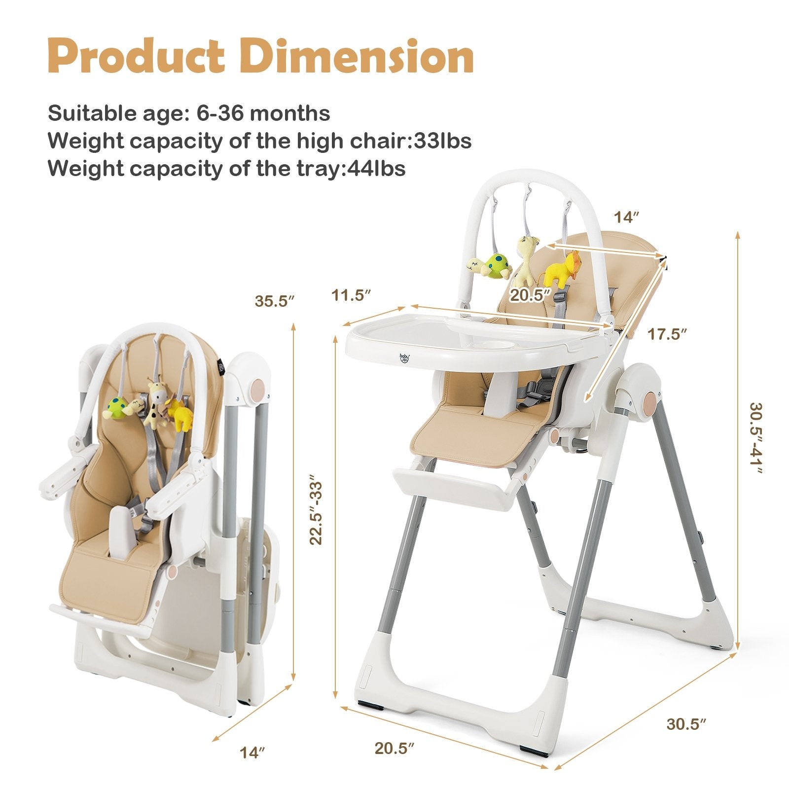 4-in-1 Foldable Baby High Chair with 7 Adjustable Heights and Free Toys Bar, Yellow at Gallery Canada
