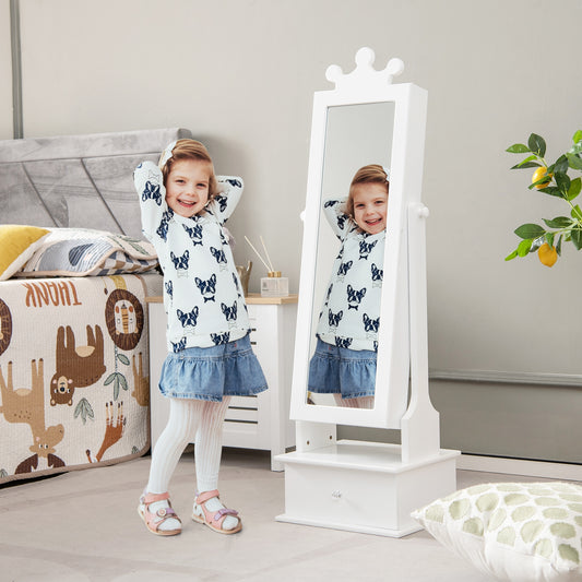 2-In-1 Kids Play Jewelry Armoire, Full Length Mirror, Drawers, White