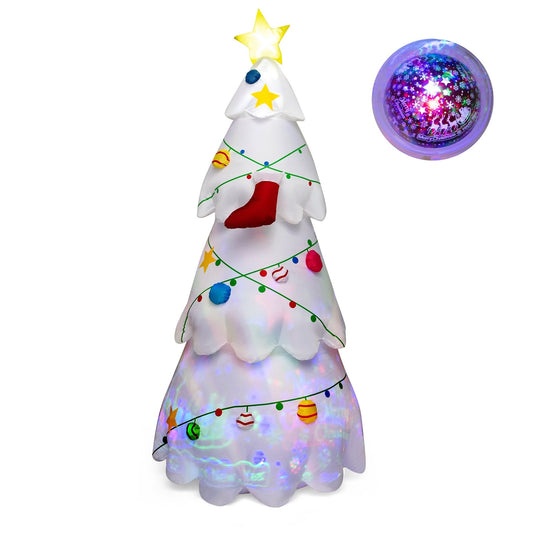 Blow up Christmas Decoration with Colorful Rotating Light and LED Lights, White