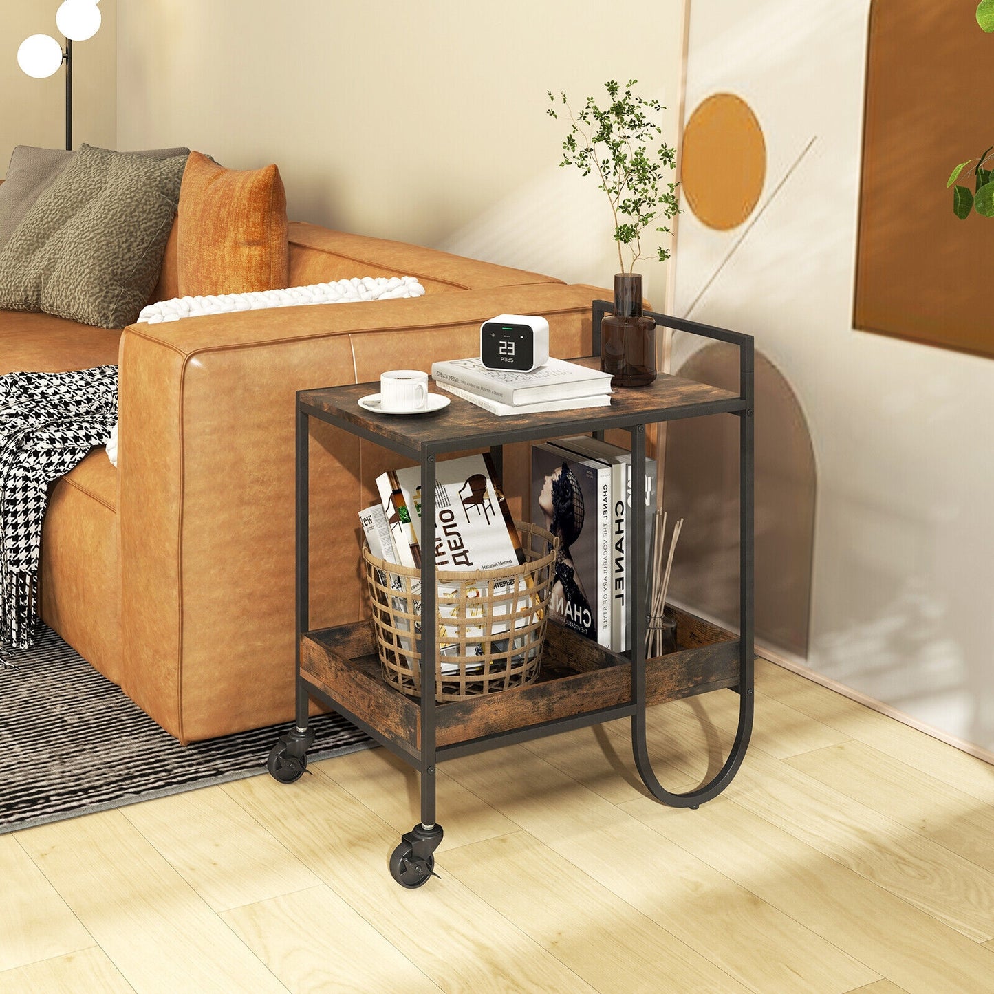 Rolling Buffet Serving Cart with Removable Metal Wire Wine Rack, Brown Kitchen Islands & Carts at Gallery Canada