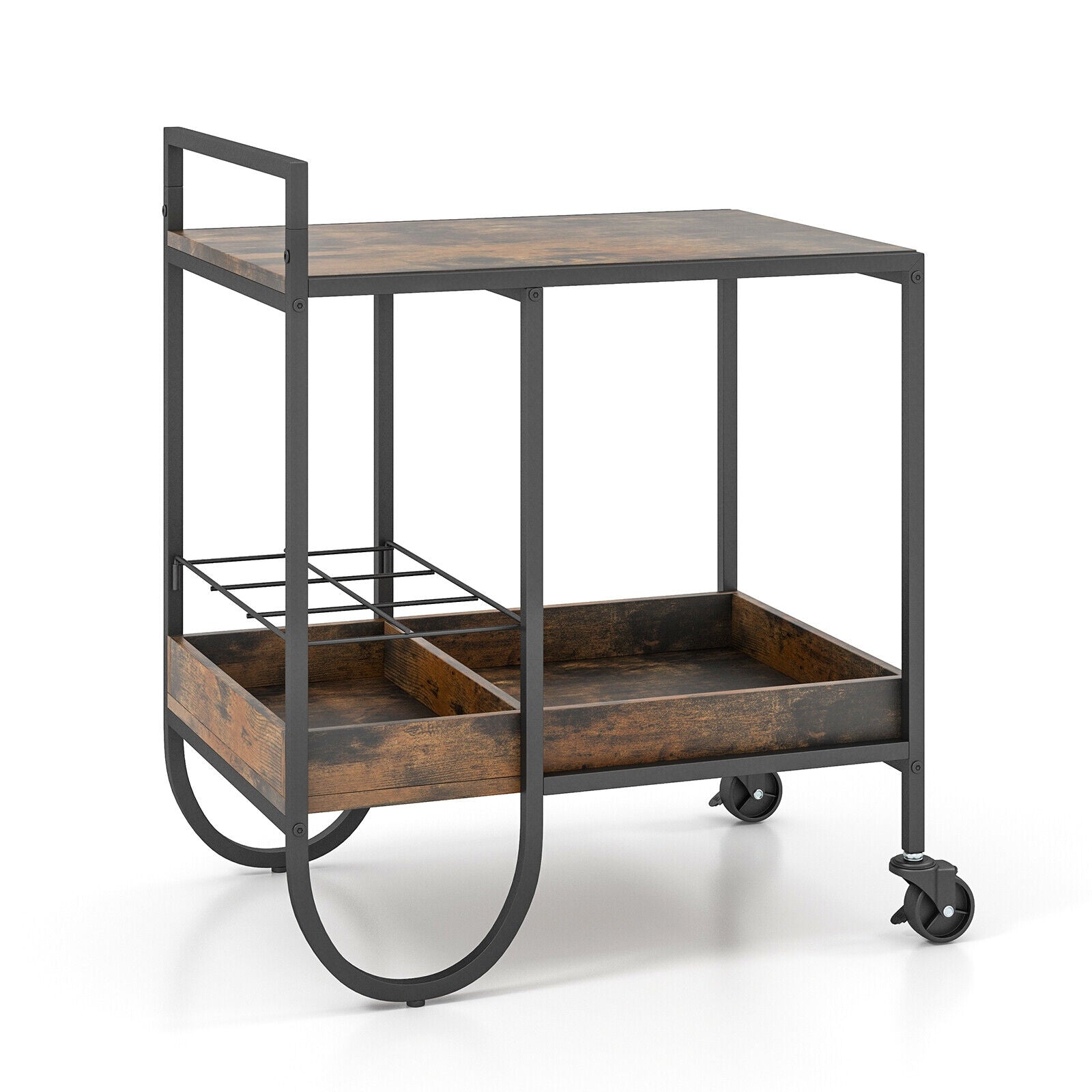 Rolling Buffet Serving Cart with Removable Metal Wire Wine Rack, Brown Kitchen Islands & Carts at Gallery Canada