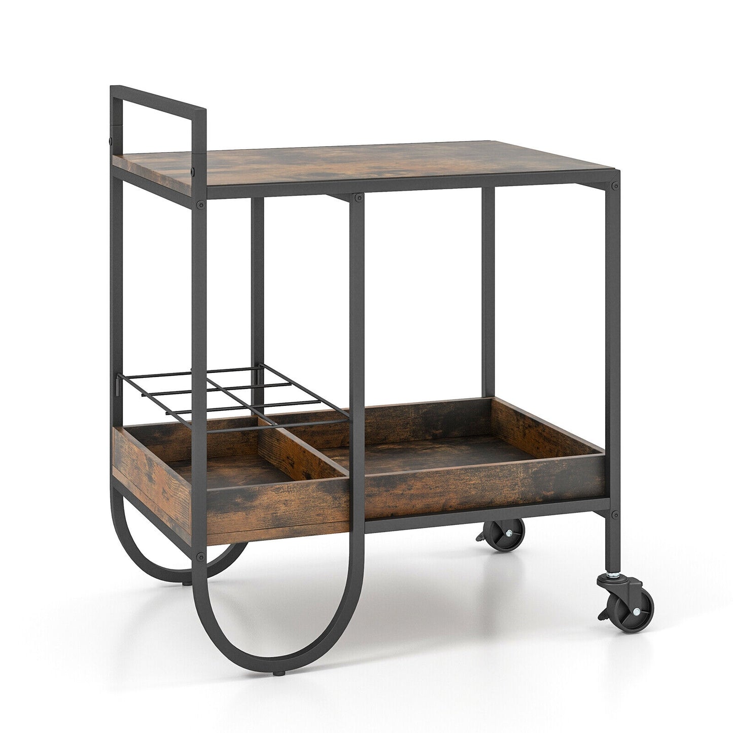 Rolling Buffet Serving Cart with Removable Metal Wire Wine Rack, Brown Kitchen Islands & Carts at Gallery Canada