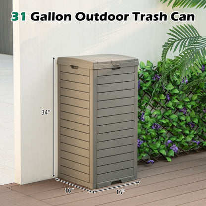 31 Gallon Large Outdoor Trash Can with Lid and Pull-out Liquid Drawer, Coffee