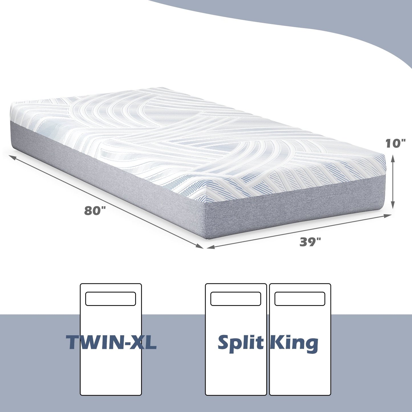 8/10 Inch Twin XL Cooling Adjustable Bed Memory Foam Mattress-10 inches, Multicolor
