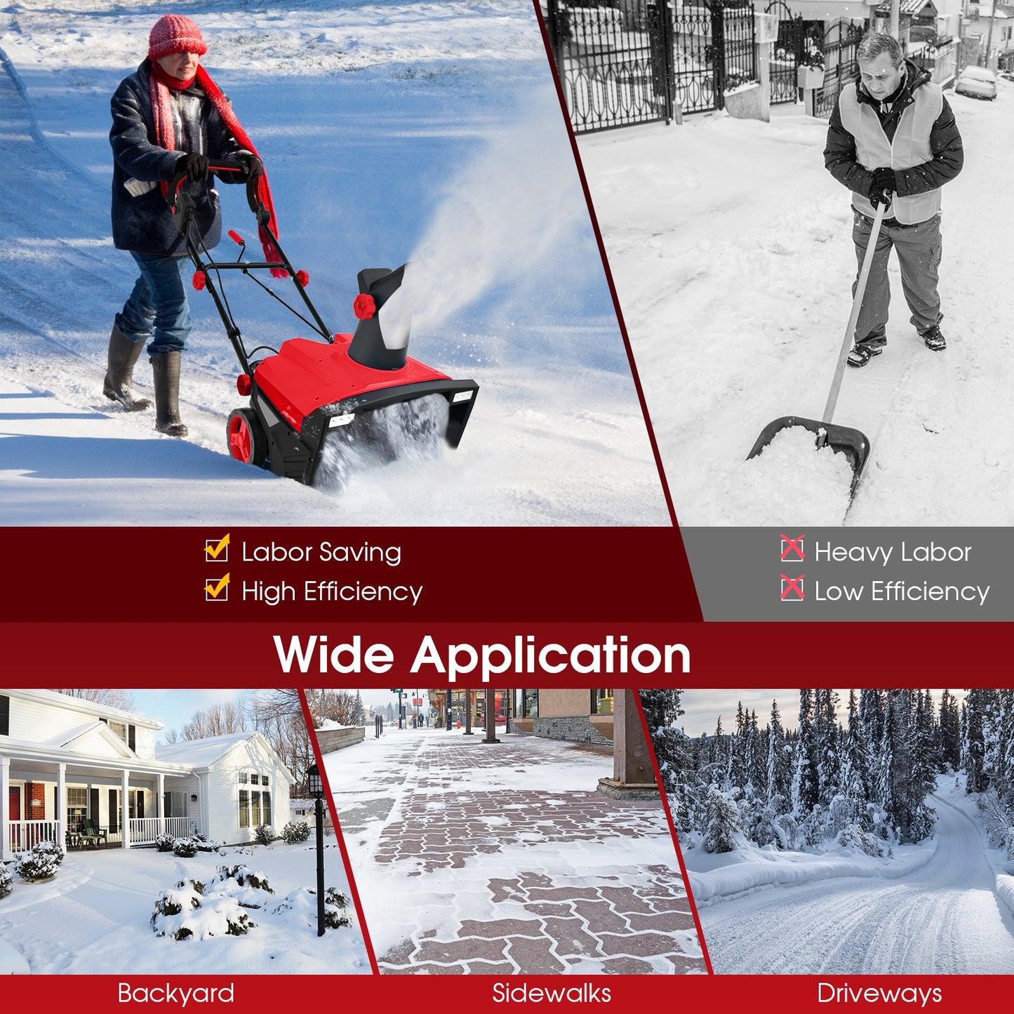 20 Inch Electric Snow Thrower, 120V 15Amp, 180° Rotatable Chute, Red Snow Removal at Gallery Canada
