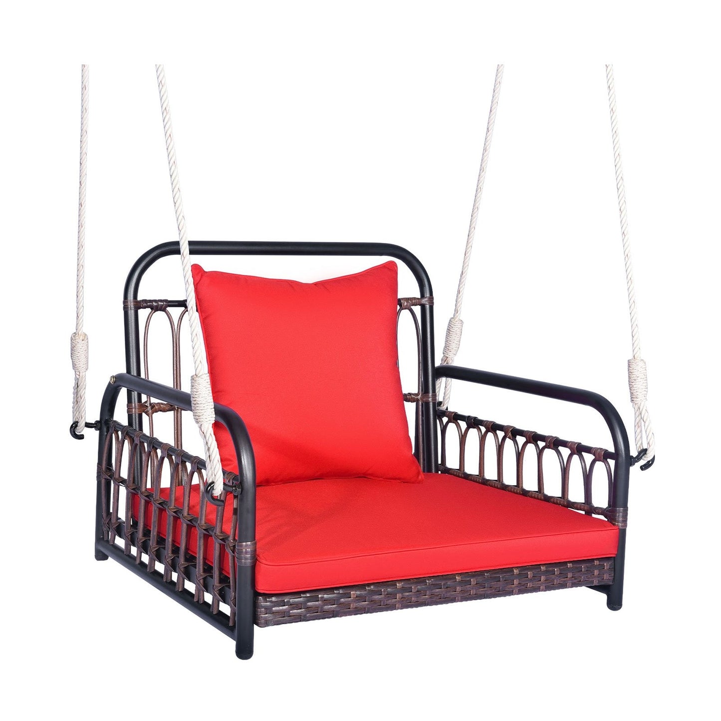 Patio Rattan Porch Swing Hammock Chair with Seat Cushion, Red at Gallery Canada