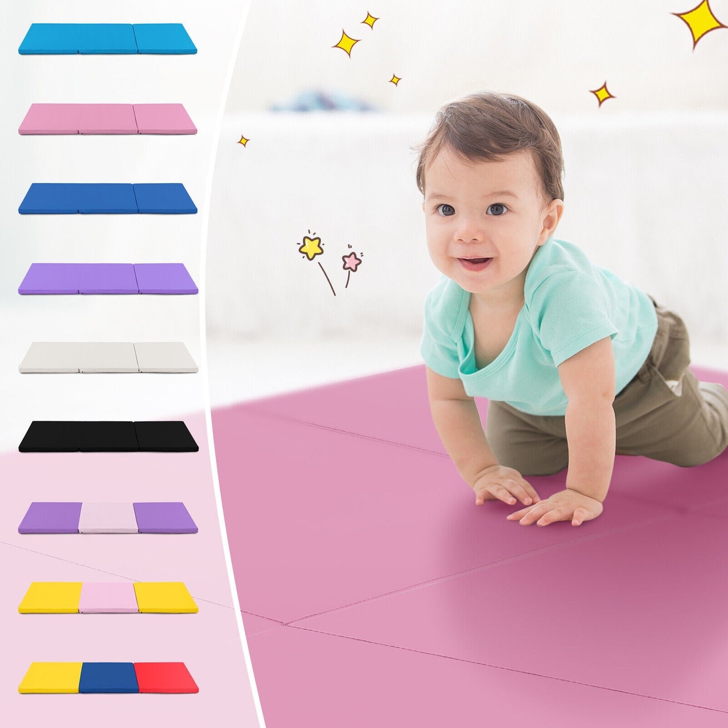 6 x 2 FT Tri-Fold Gym Mat, Handles, Removable Cover, Pink Yoga & Gym Mats at Gallery Canada