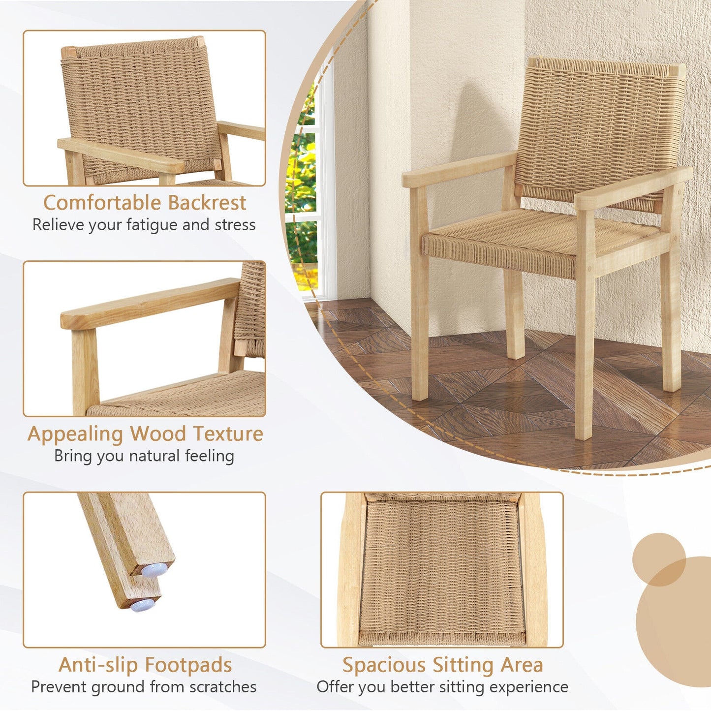 Wood Chair Set Of 2, Indoor Outdoor, Natural Patio Dining Chairs at Gallery Canada