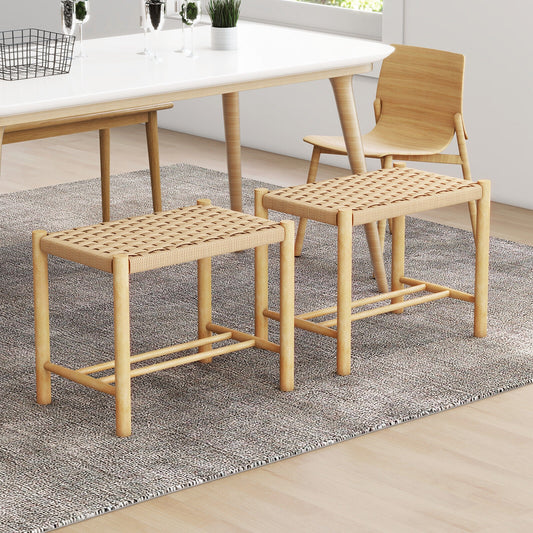 18 Inch Dining Stool Set, Natural, 2-Piece