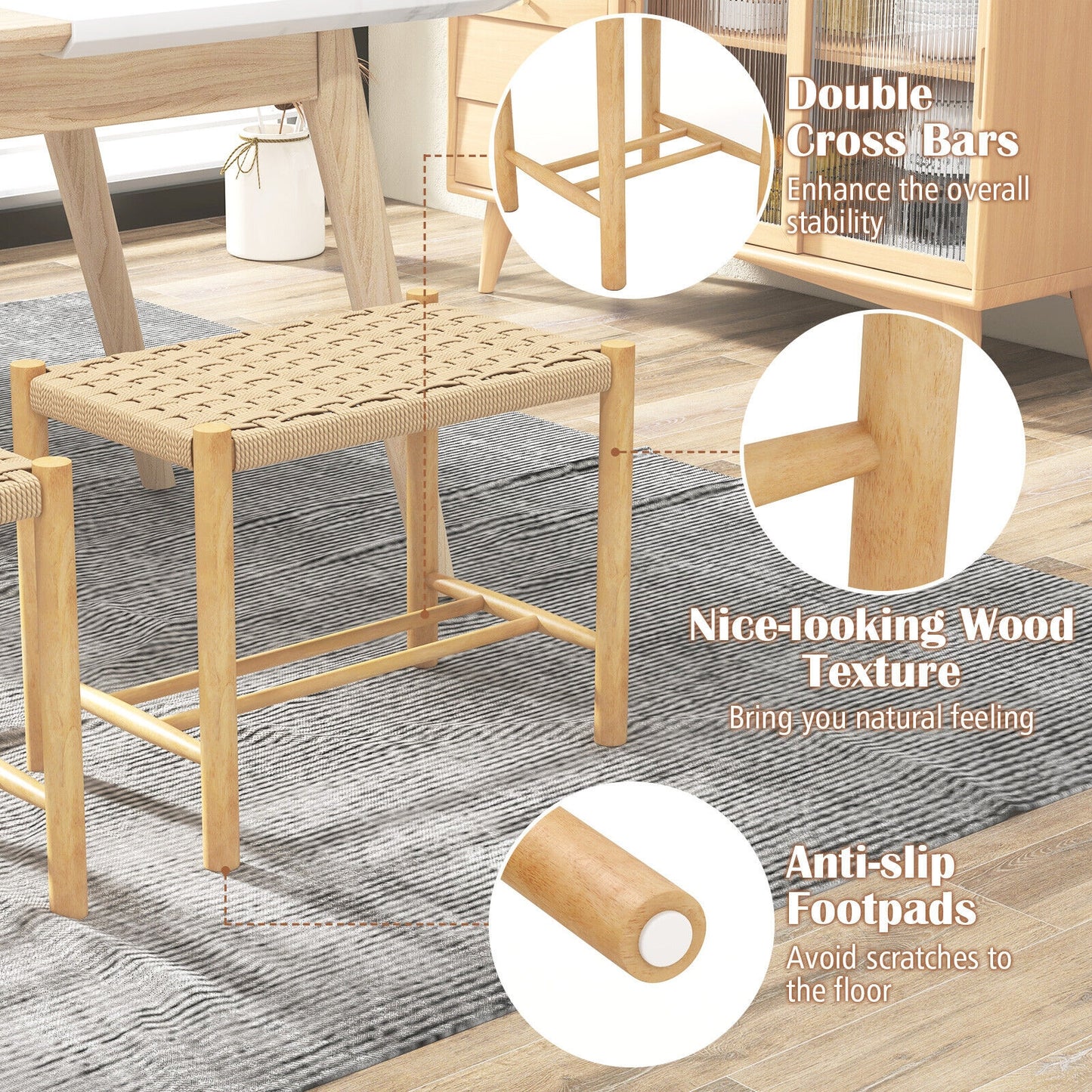 18 Inch Dining Stool Set, Natural, 2-Piece Bar Stools at Gallery Canada