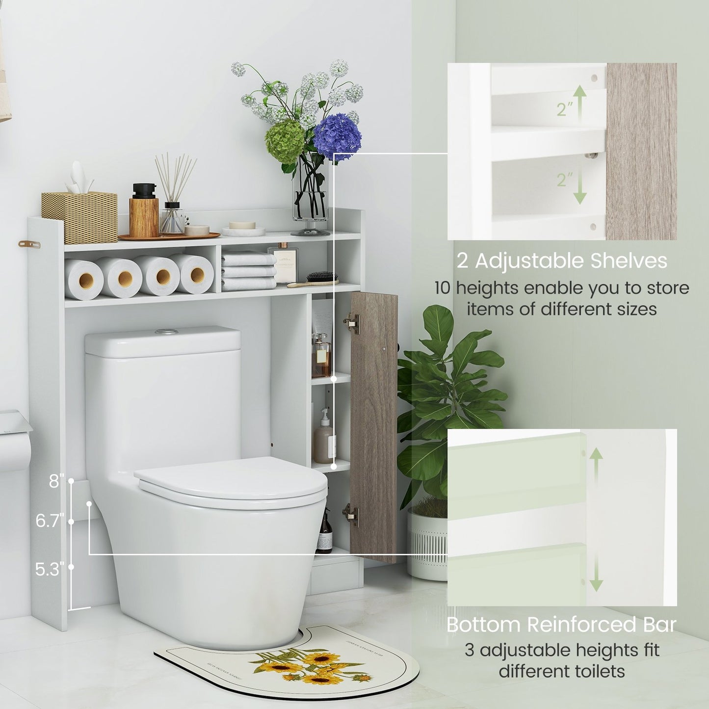Bathroom Over the Toilet Floor Storage Organizer with Adjustable Shelves, White at Gallery Canada