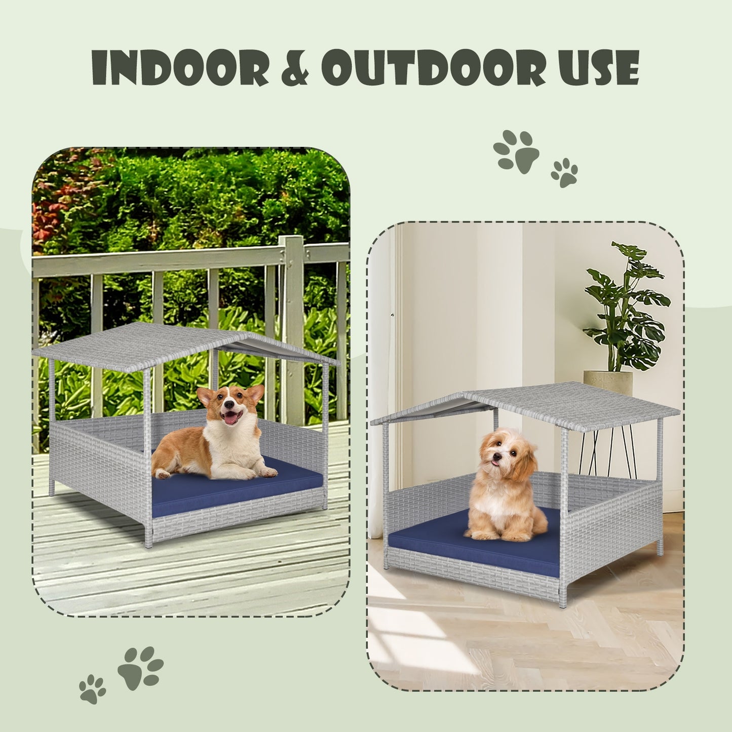Wicker Dog House, Waterproof Roof, Washable Cushion Cover, Navy Dog Supplies at Gallery Canada