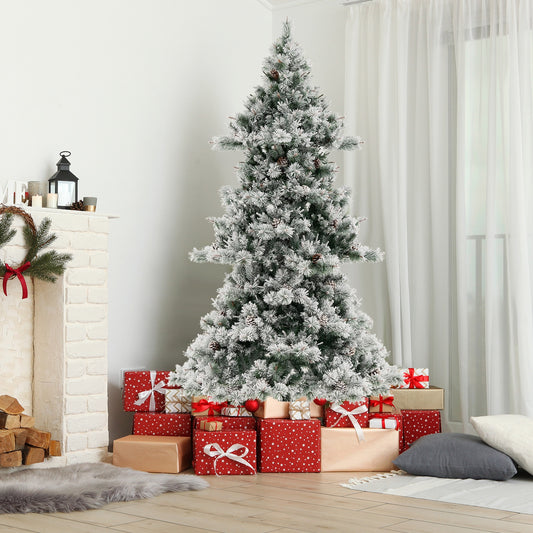 7 Feet Flocked Christmas Tree with Pine Needles, Green Christmas Tree Green at Gallery Canada