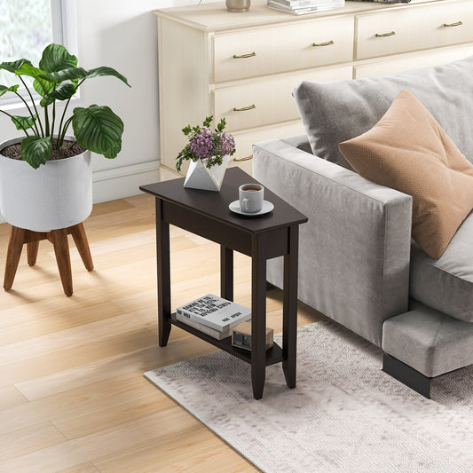 2-Tier Wedge Narrow End Table, Storage Shelf, Solid Wood Legs, Espresso End & Side Tables Espresso at Gallery Canada
