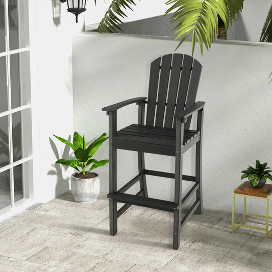 30 Inches Counter Height Outdoor HDPE Bar Stool with Armrests and Footrest, Black Patio Bar Furniture Black at Gallery Canada