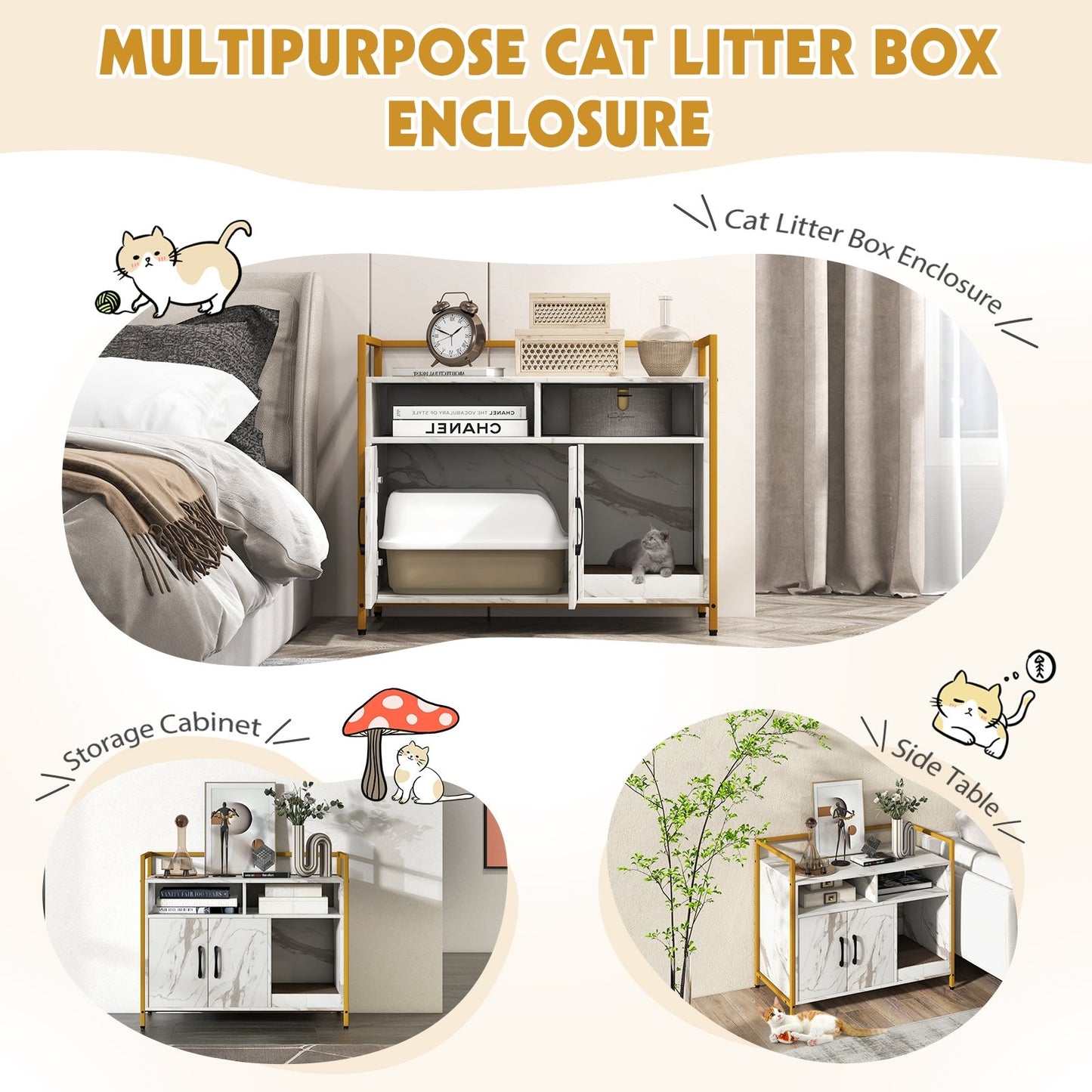 Hidden Cat Washroom with Double Doors and Scratch Cardboard, White