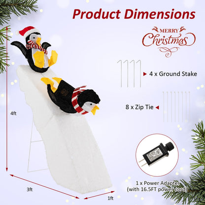 4 Feet Christmas Penguin Ice Skating Decor with Snowy Slide, Multicolor