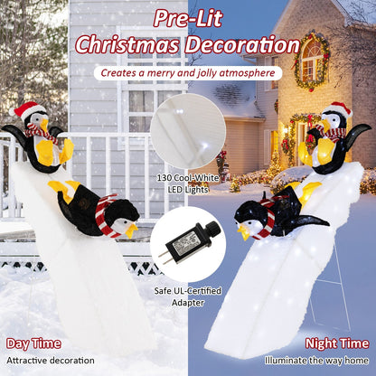 4 Feet Christmas Penguin Ice Skating Decor with Snowy Slide, Multicolor