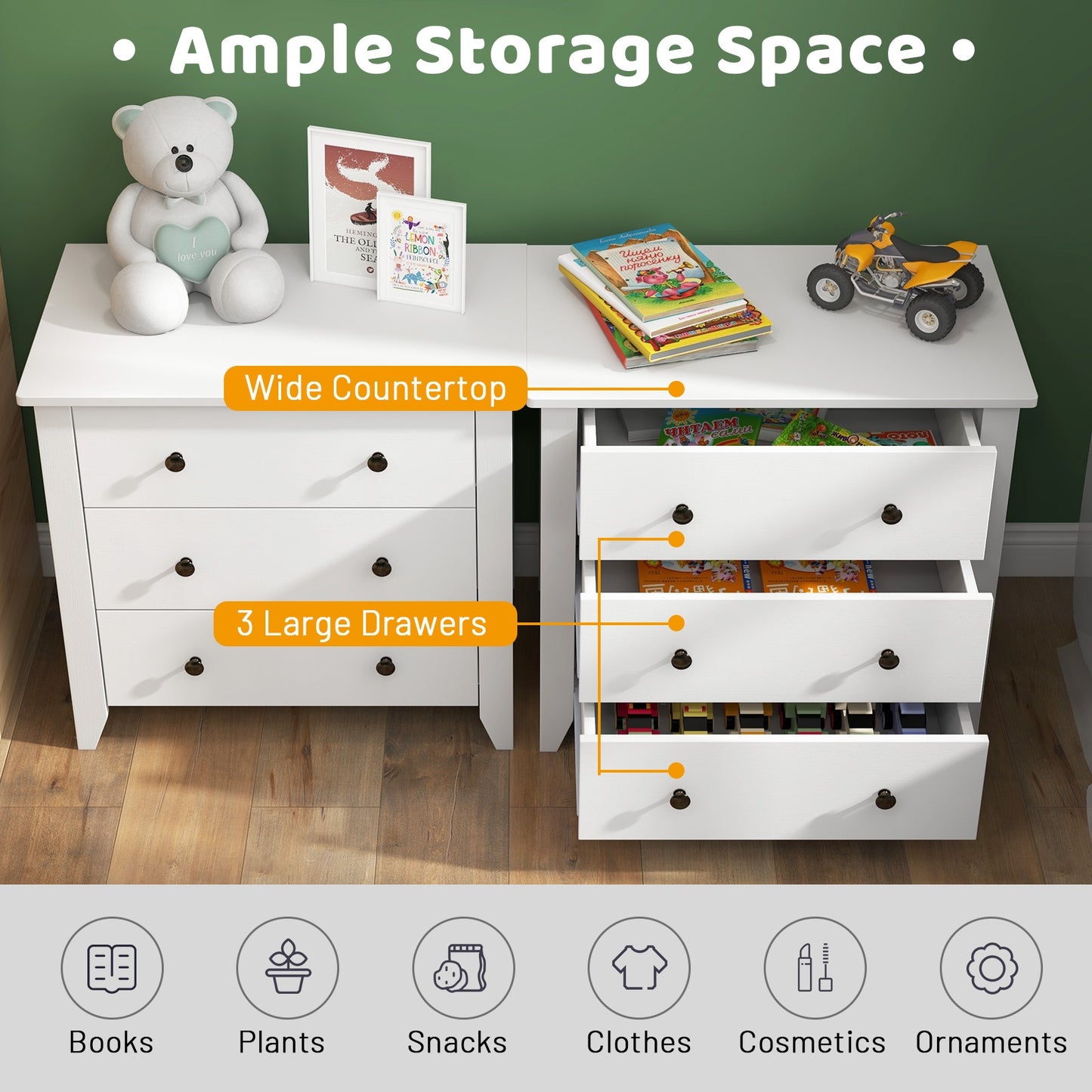 3 Drawer Dresser Chest, White Cabinets & Chests at Gallery Canada