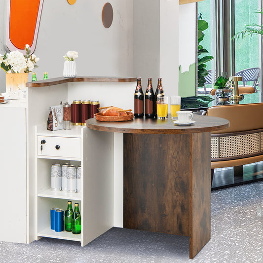 Front Reception Office Desk, Open Shelf, Lockable Drawer, White, Brown Corner Desks Brown & White at Gallery Canada