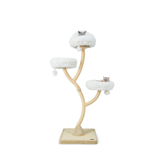 70" Tall Cat Tree 4-Layer Cat Tower with 3 Perches and Dangling Balls, Beige