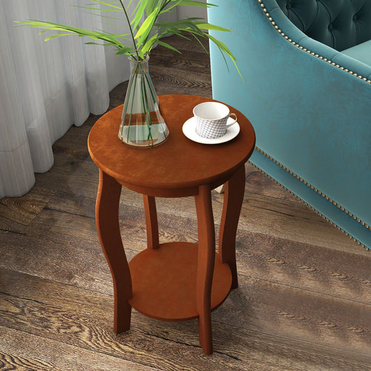 15 Inch 2-Tier Round End Table with Storage Shelf, Walnut End & Side Tables Walnut at Gallery Canada