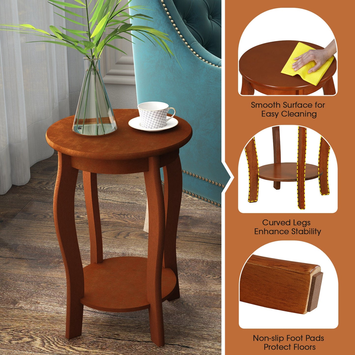 15 Inch 2-Tier Round End Table with Storage Shelf, Walnut End & Side Tables at Gallery Canada