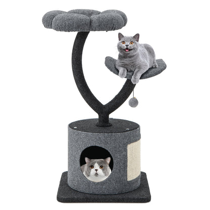 Cat Tree for Indoor Cats with Curved Metal Supporting Frame for Large & Small Cats, Gray