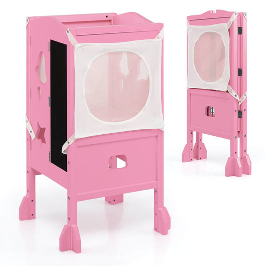 Wooden Folding Kids Kitchen Step Stool with 2-Level Adjustable Height, Pink at Gallery Canada
