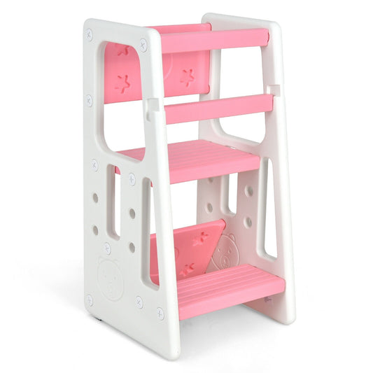 Kids Kitchen Step Stool with Double Safety Rails , Pink