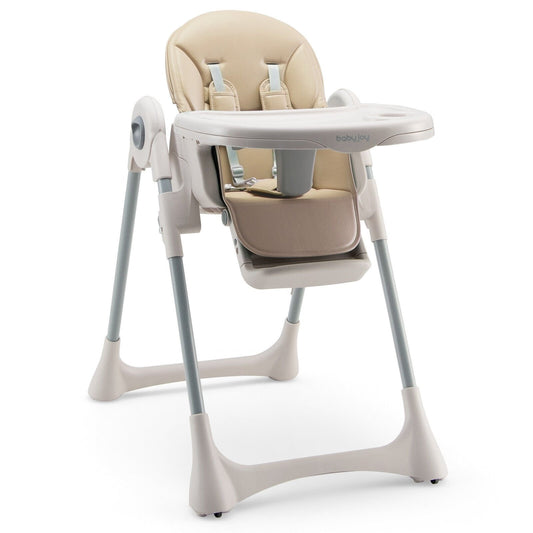 Baby Folding High Chair Dining Chair with Adjustable Height and Footrest, Beige