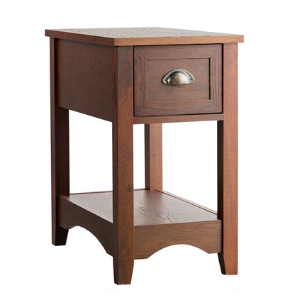Set of 2 Contemporary Side End Table with Drawer, Walnut