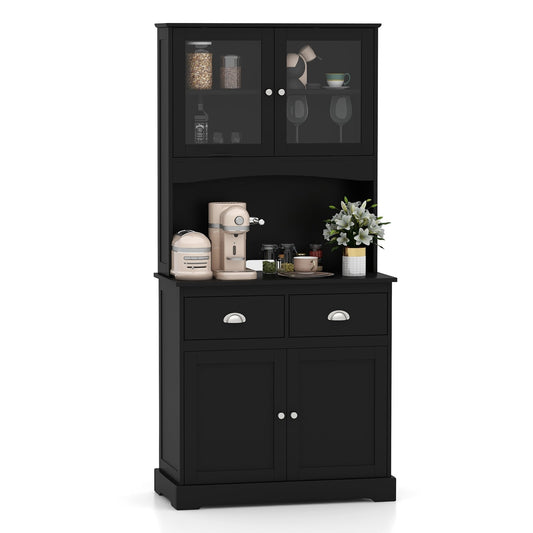 Tall Sideboard with 2 Drawers and Adjustable Shelves, Black