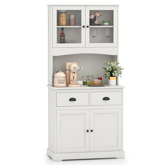 Tall Sideboard with 2 Drawers and Adjustable Shelves, White